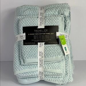Rachel Zoe Bath Towels Light Blue Soft Cotton Waffle Weave 6 Piece Set NEW